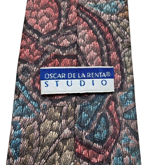 Vtg Oscar de la Renta Mens Necktie Tie Copper Turquoise Abstract Retro Designer - Picture 4 of 7